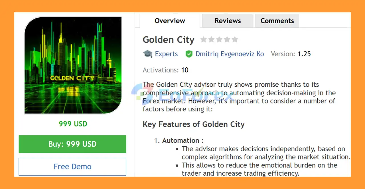 Golden City EA MT4 Overview