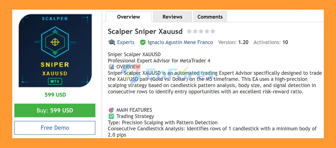 Scalper Sniper Xauusd EA MT4 Overview