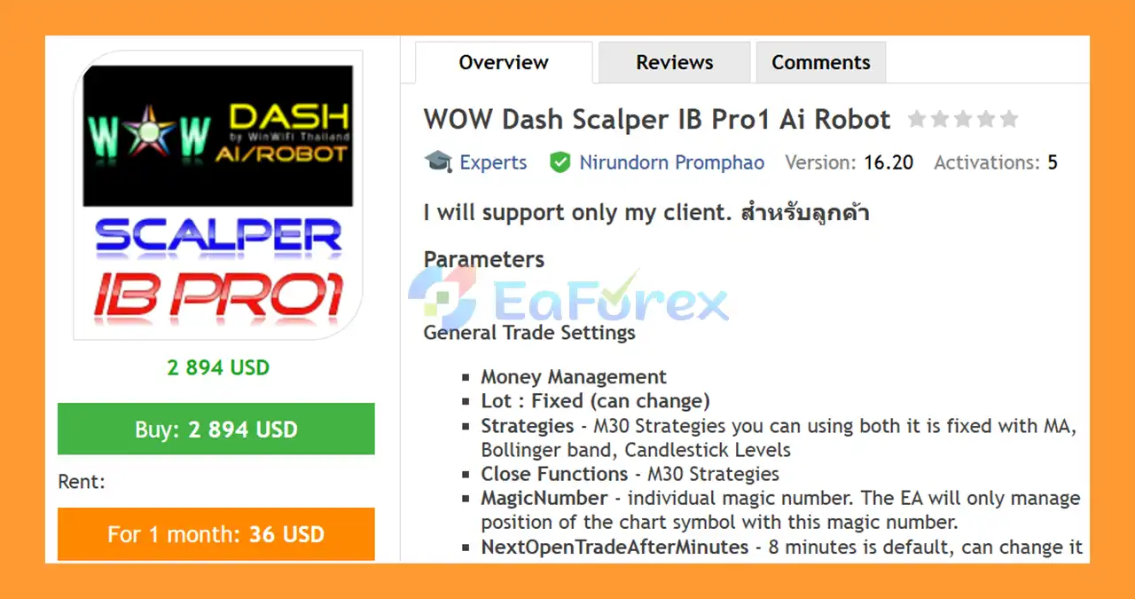 WOW Dash Scalper IB Pro1 Ai Robot EA MT4 Overview