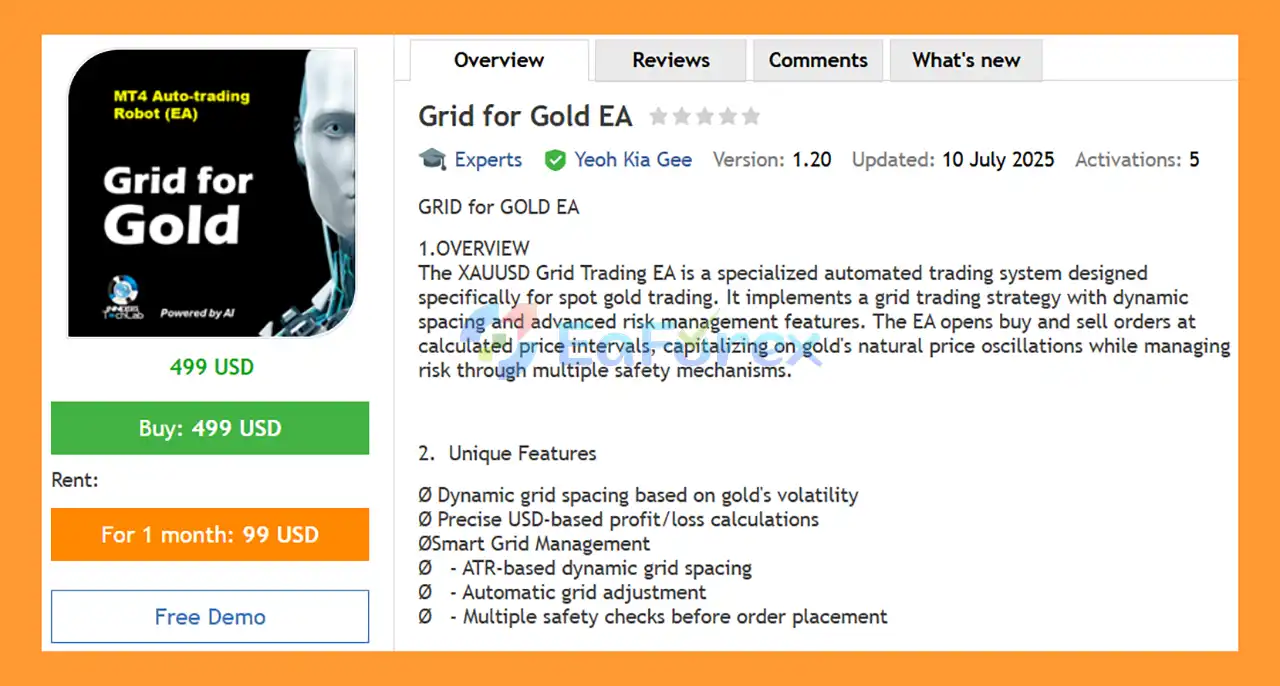 Grid for Gold EA MT4 Overview
