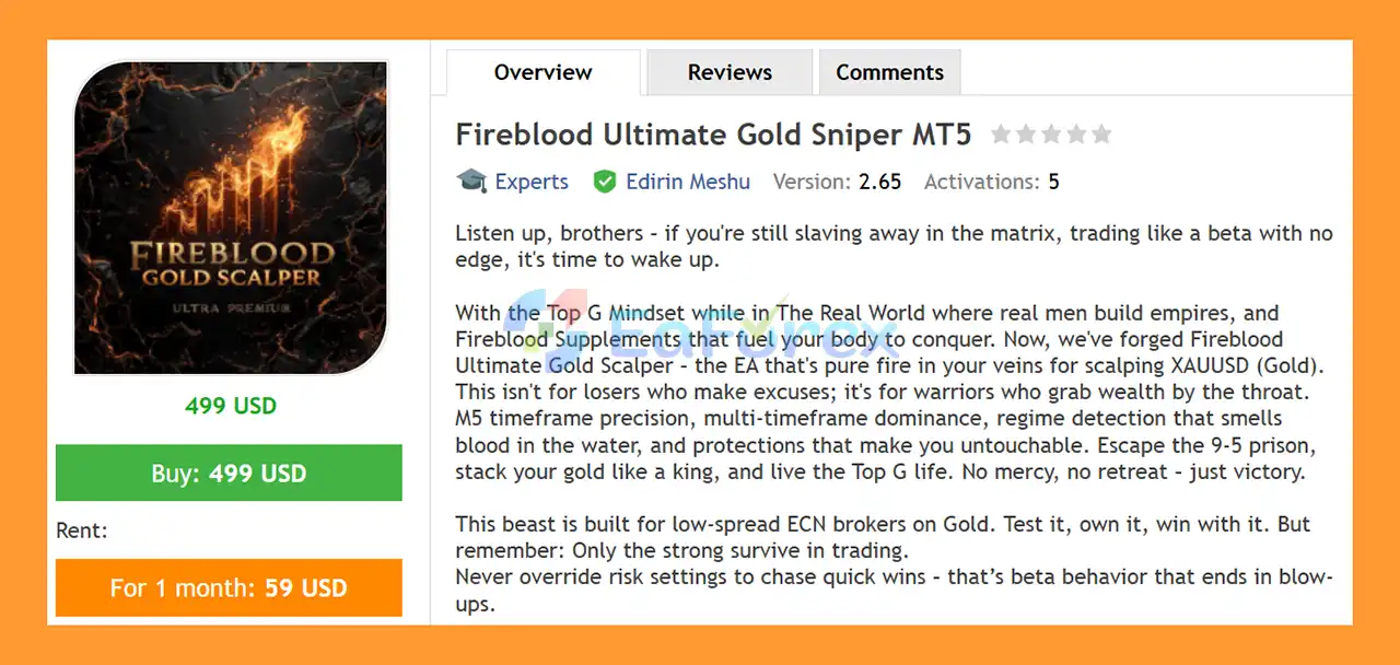 Fireblood Ultimate Gold Sniper MT5 Overview
