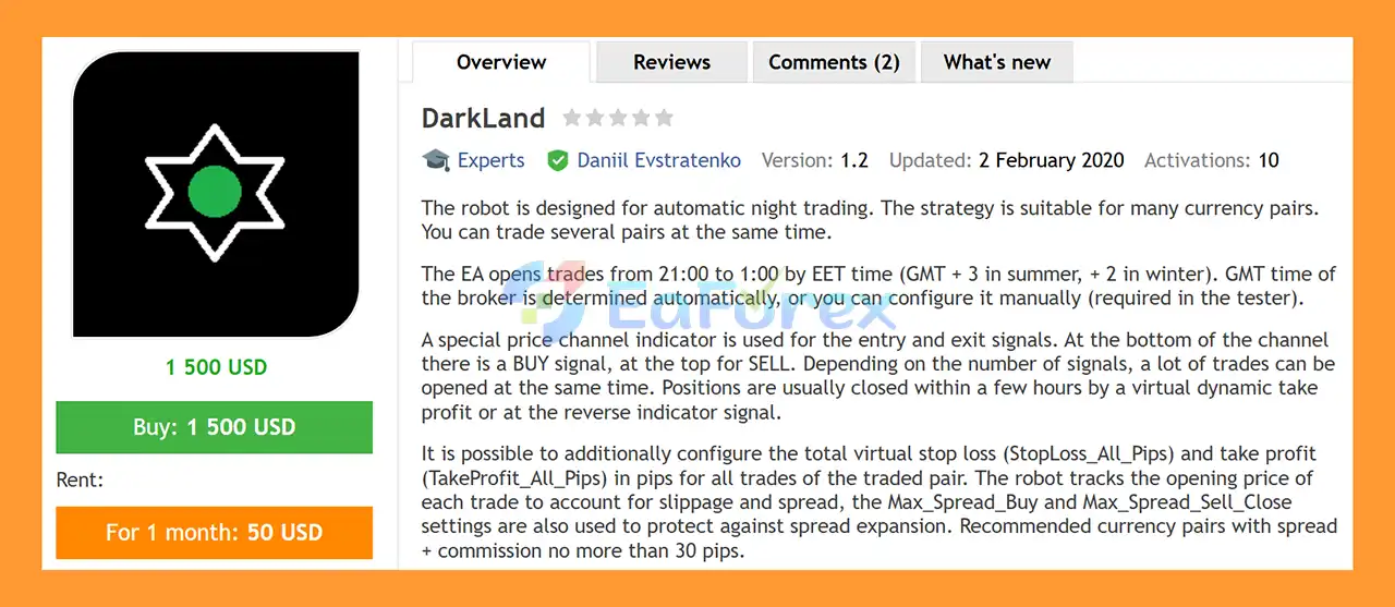 DarkLand EA MT4 Overview