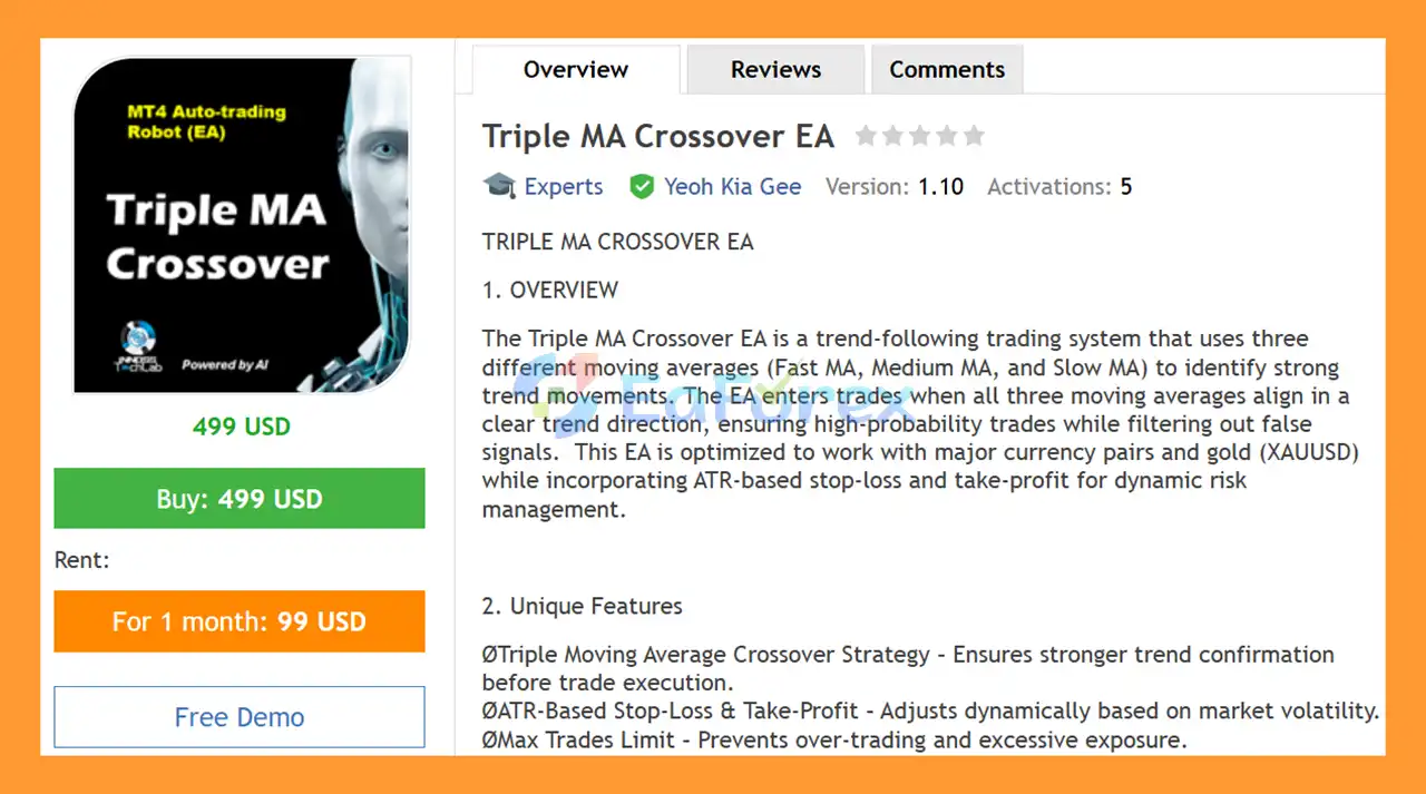 Triple MA Crossover EA MT4 Overview
