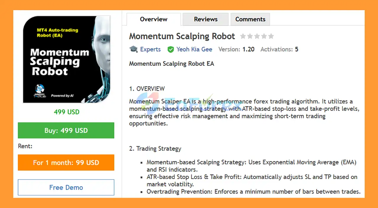 Momentum Scalping Robot EA MT4 Overview