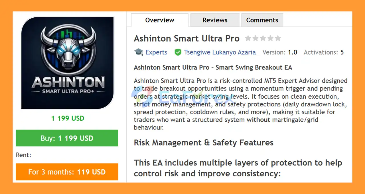Ashinton Smart Ultra Pro EA MT5 Overview