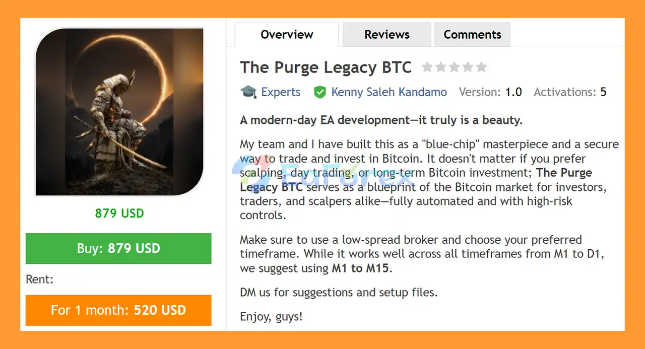 The Purge Legacy BTC EA MT5 Overview