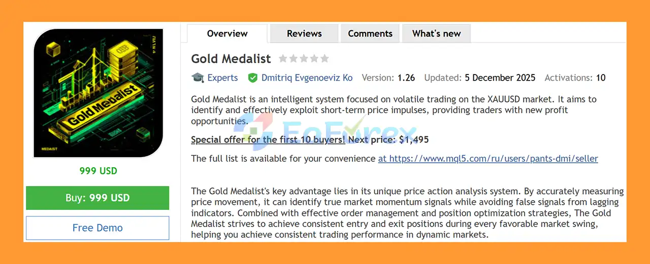 Gold Medalist EA MT4 Overview