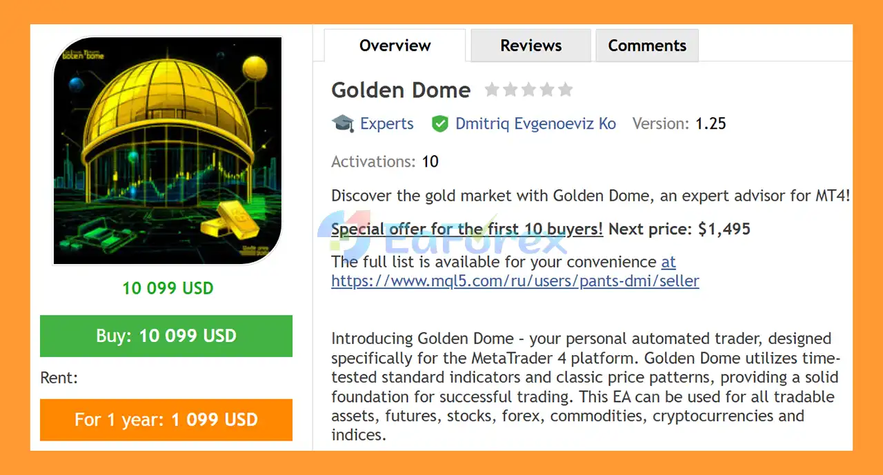 Golden Dome EA MT4 Overview