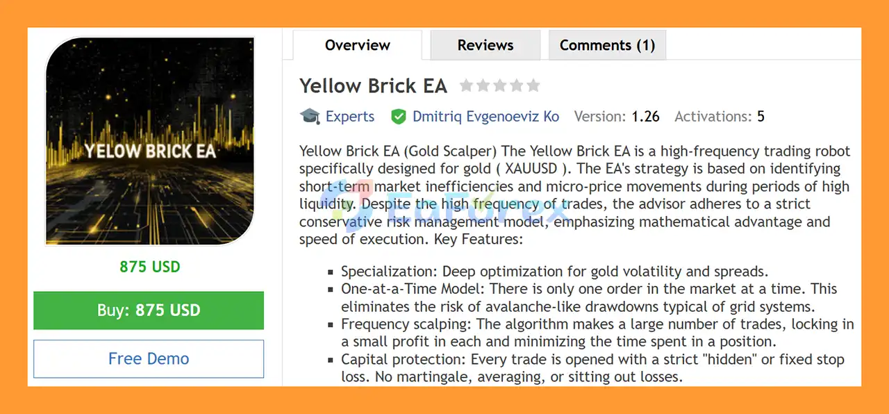 Yellow Brick EA MT5 Overview