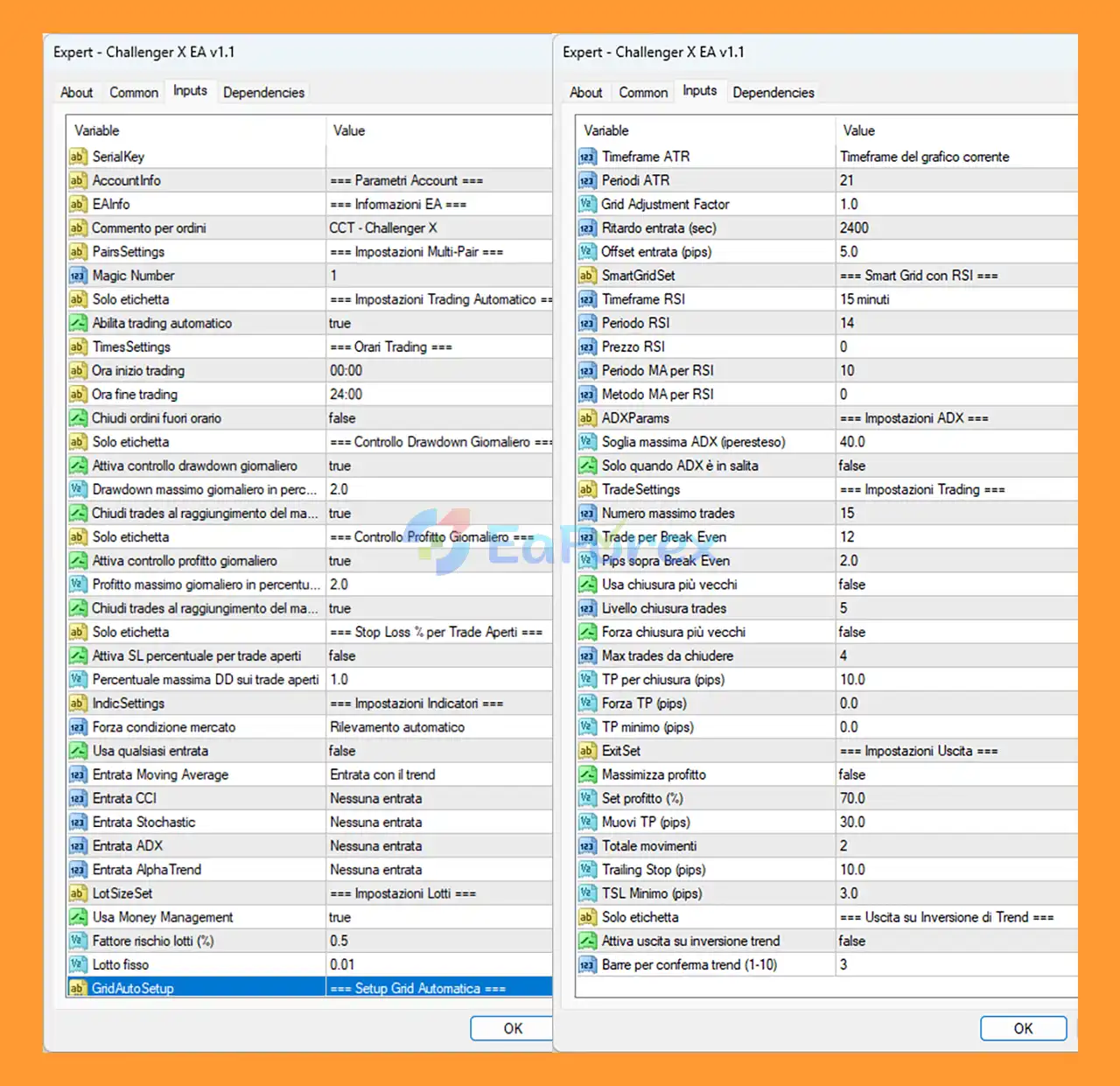 Challenger X MT4 setting