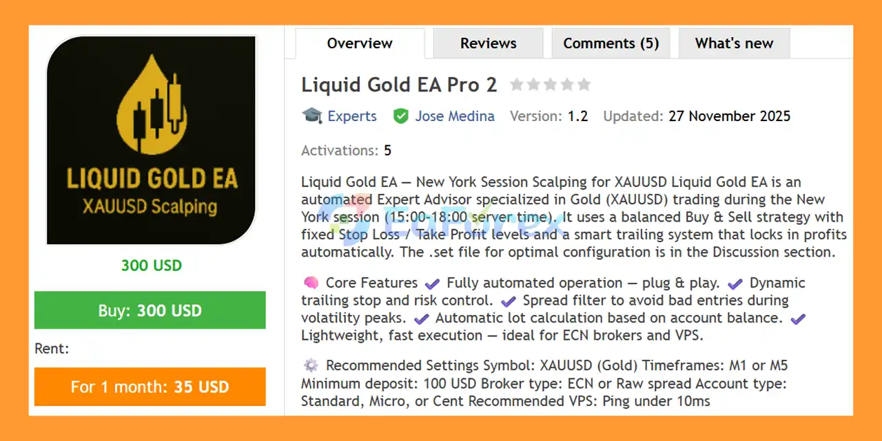 Liquid Gold EA Pro 2 EA MT4 Overview