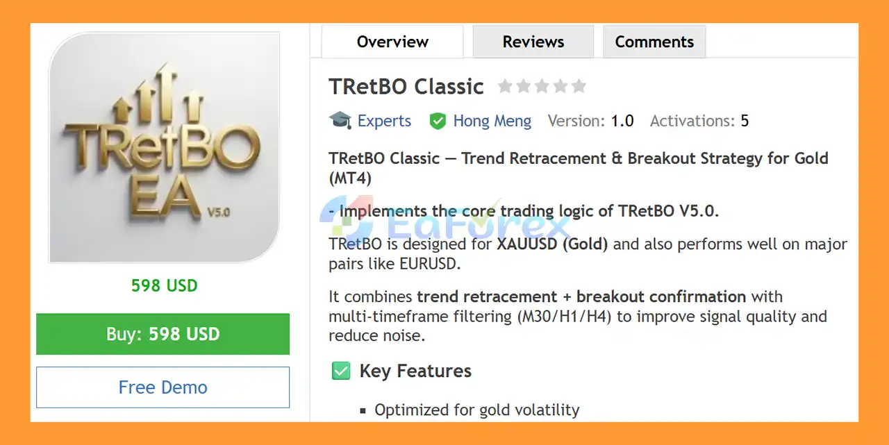 TRetBO Classic EA MT4 Overview