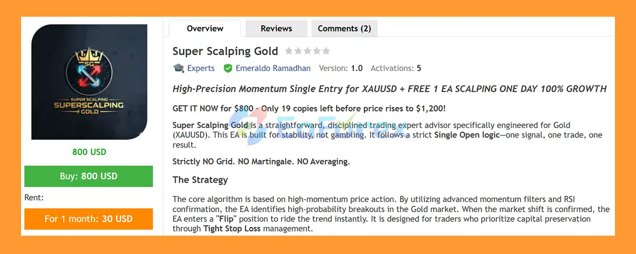 Super Scalping Gold EA MT4 Overview