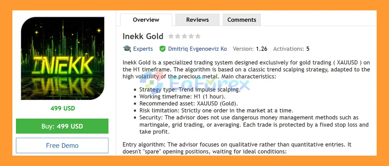 Inekk Gold EA MT5 Overview