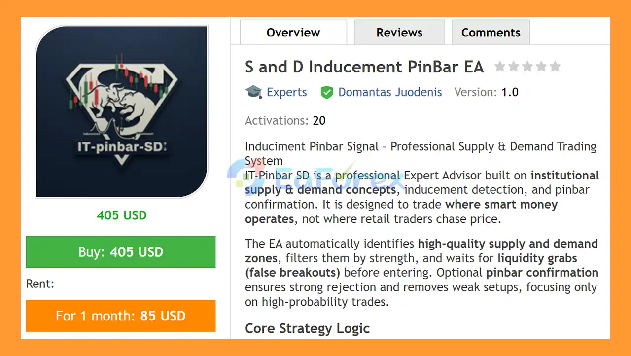 S and D Inducement PinBar EA MT5 Overview