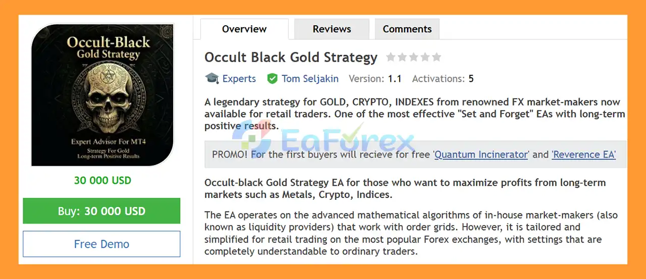 Occult Black Gold Strategy EA MT4 Overview