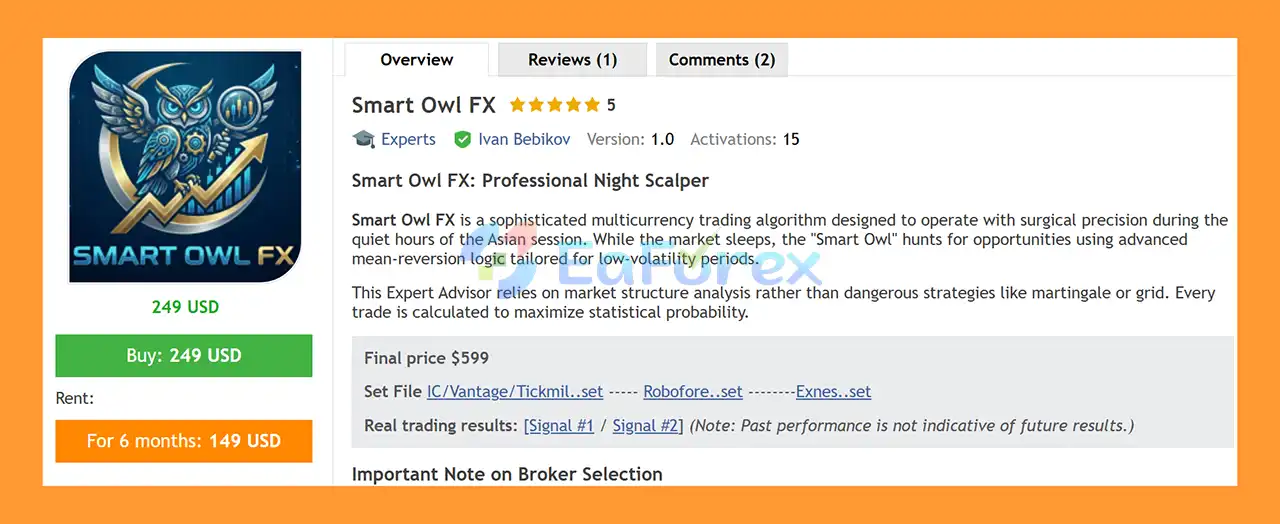 Smart Owl FX EA MT5 Overview