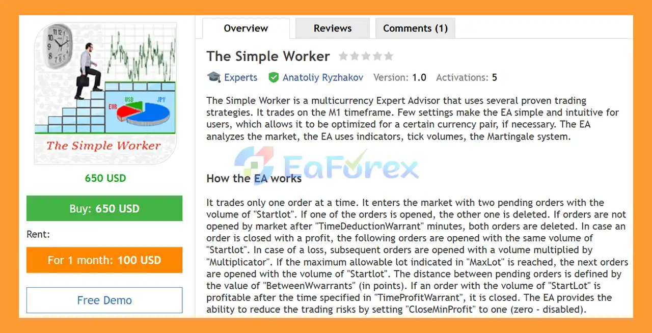 The Simple Worker EA MT4 Overview