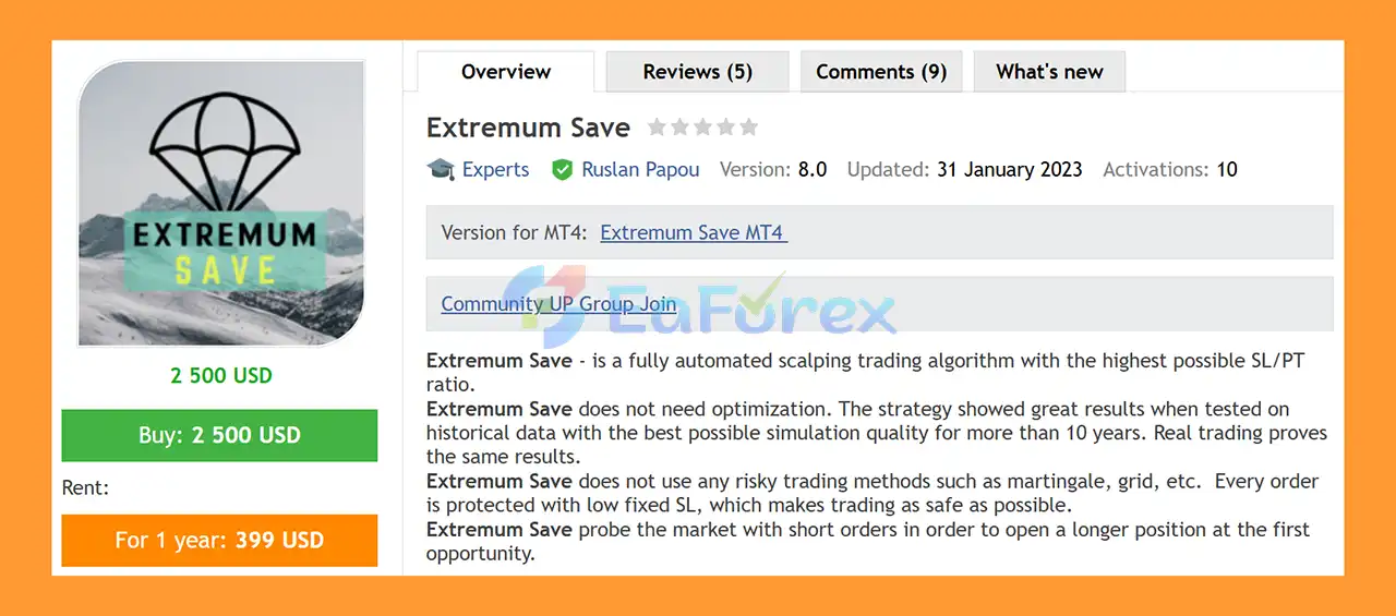 Extremum Save EA MT5 Overview