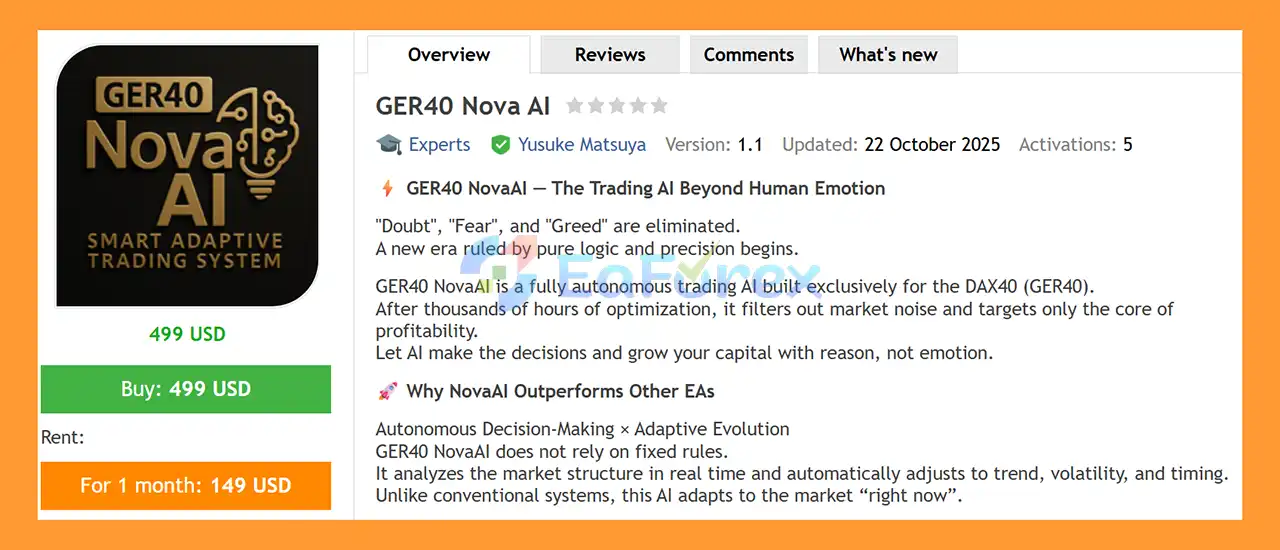 GER40 Nova AI EA MT5 Overview