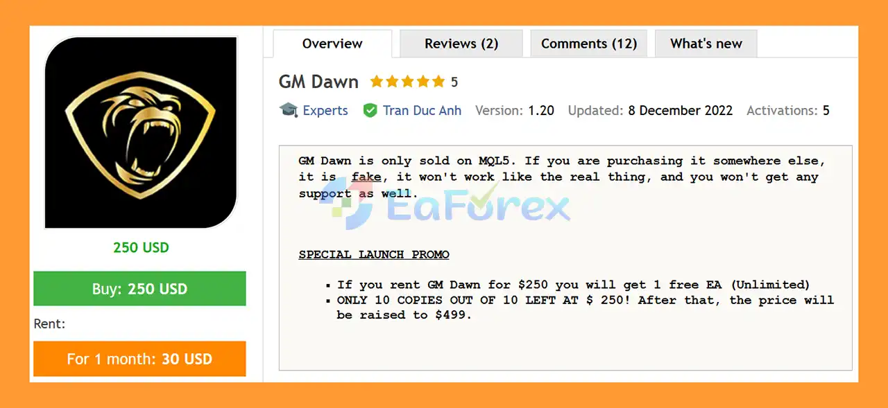 GM Dawn EA MT5 Overview