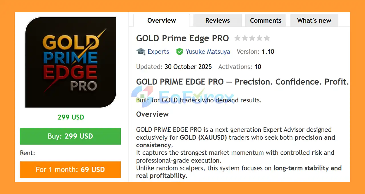 GOLD Prime Edge PRO EA MT5 Overview