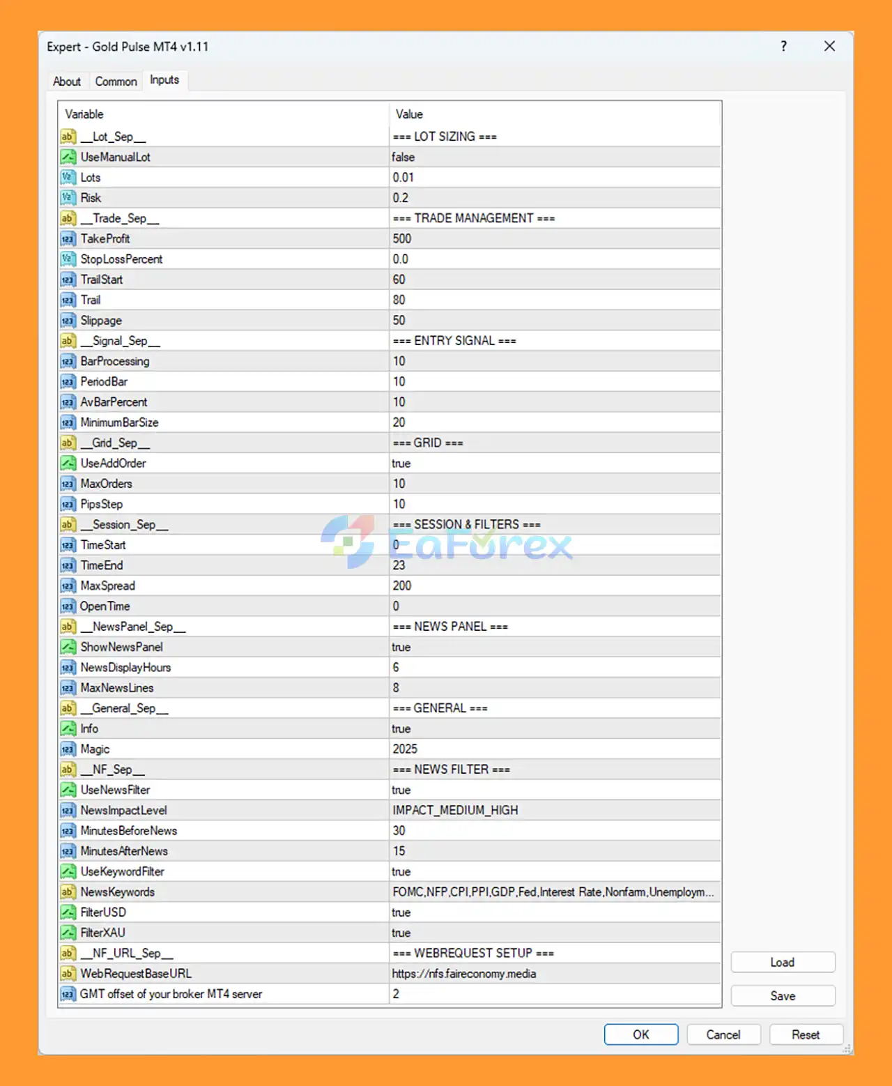 Gold Pulse MT4 setting