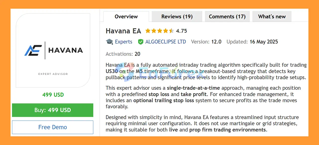 Havana EA MT5 Overview