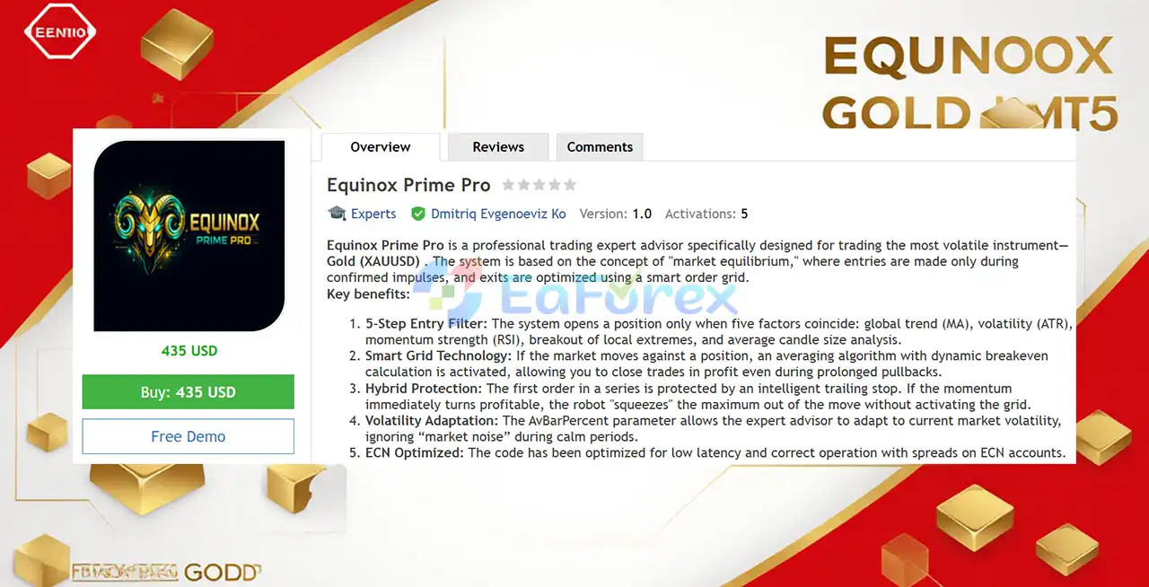 Equinox Prime Pro EA MT5 Overview