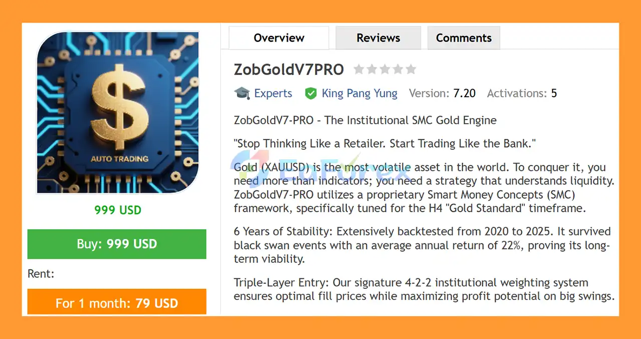ZobGoldV7PRO EA MT4 Overview