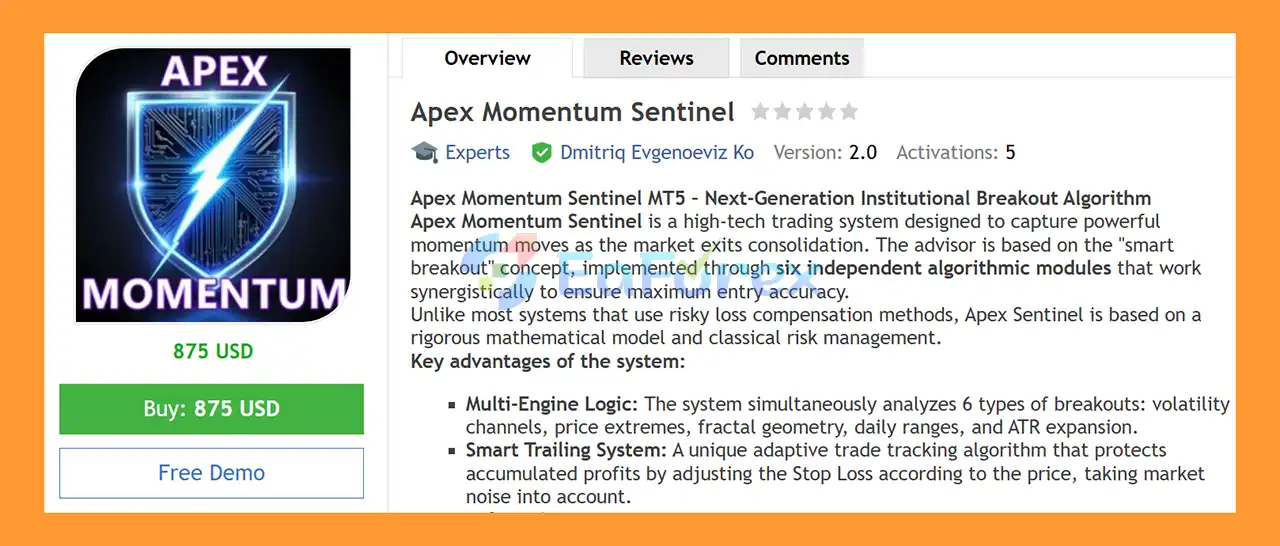 Apex Momentum Sentinel EA MT5 Overview