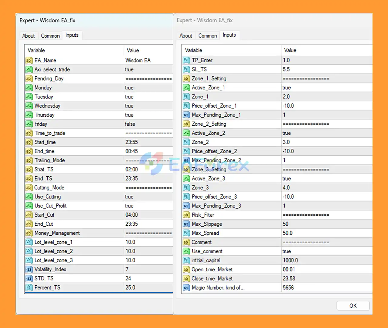 Wisdom EA MT4 setting