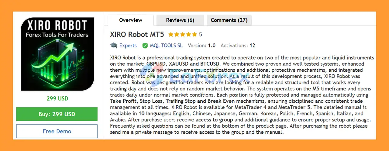 XIRO Robot MT5 Overview