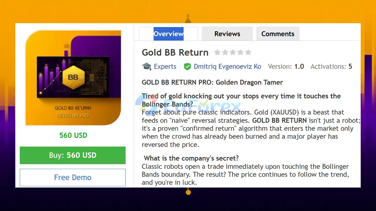 Gold BB Return EA MT5 Overview