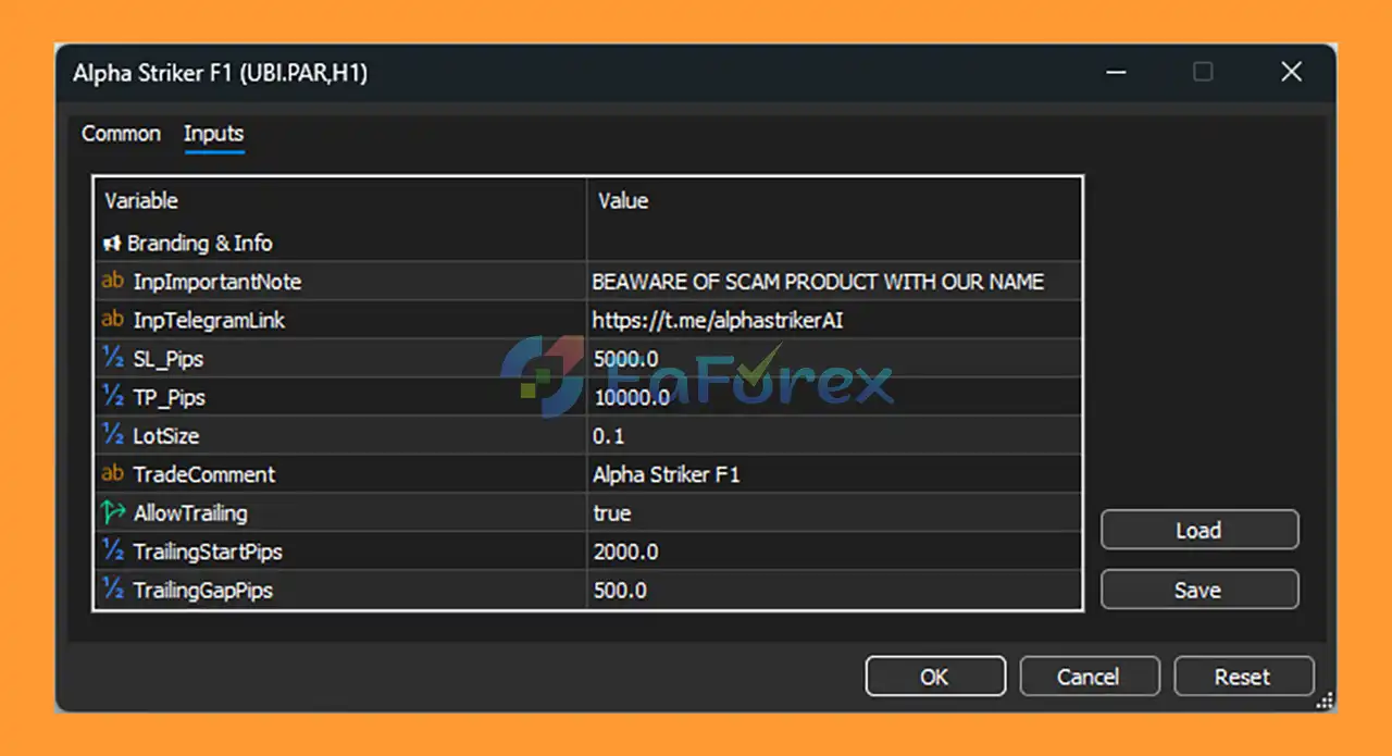 Alpha Striker F1 MT5 setting