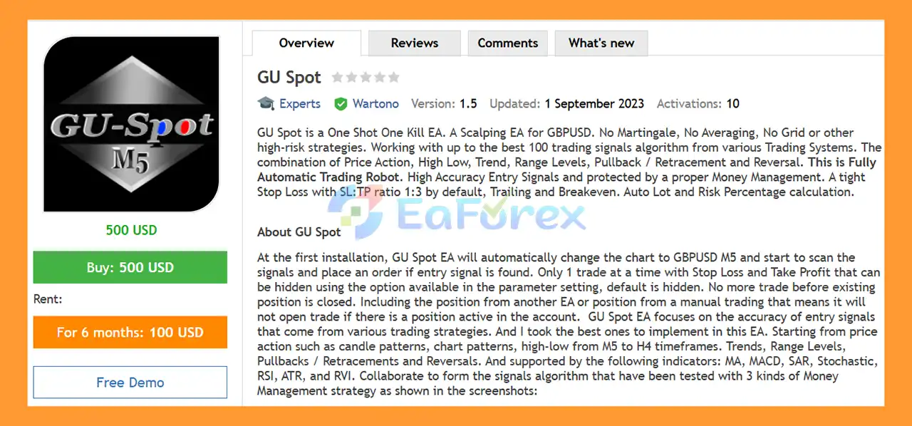 GU Spot EA MT4 Overview