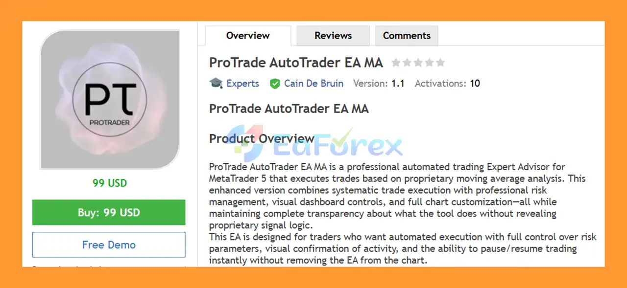 ProTrade AutoTrader EA MA MT5  Overview