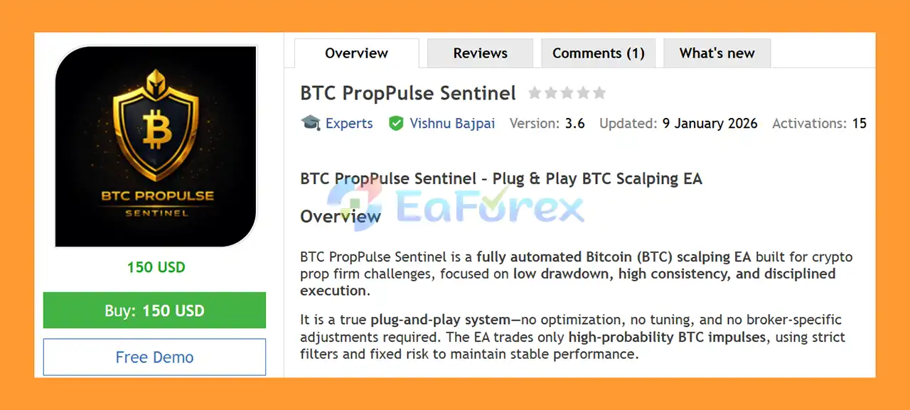 BTC PropPulse Sentinel EA MT5 Overview