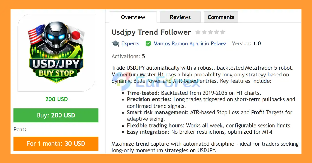 Usdjpy Trend Follower EA MT5 Overview