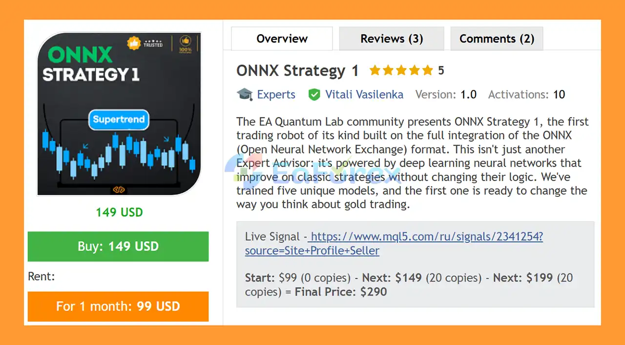 ONNX Strategy 1 EA MT5 Overview