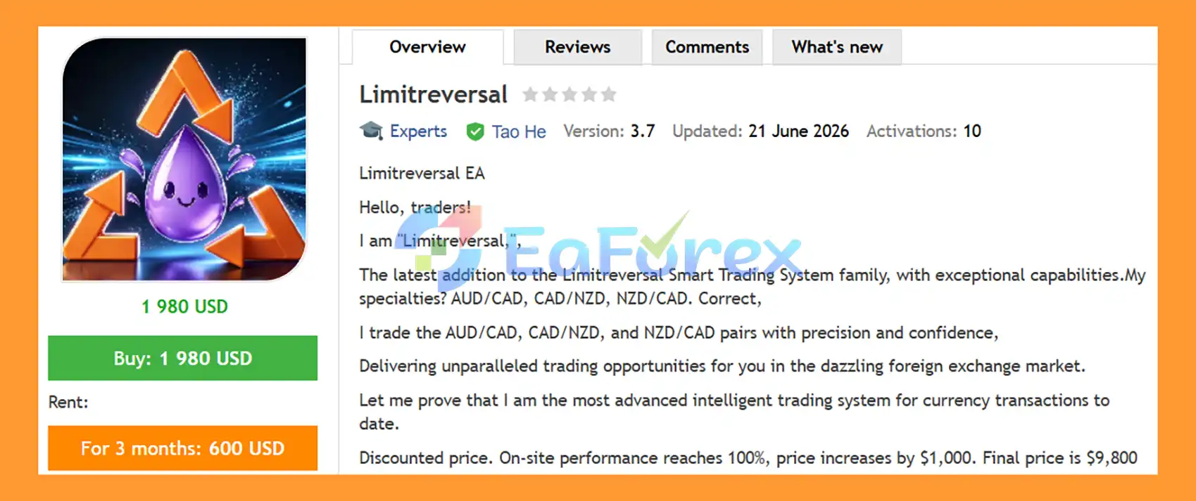 Limitreversal EA MT4 Overview
