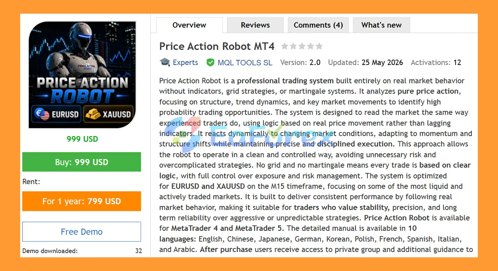 Price Action Robot MT4 Overview