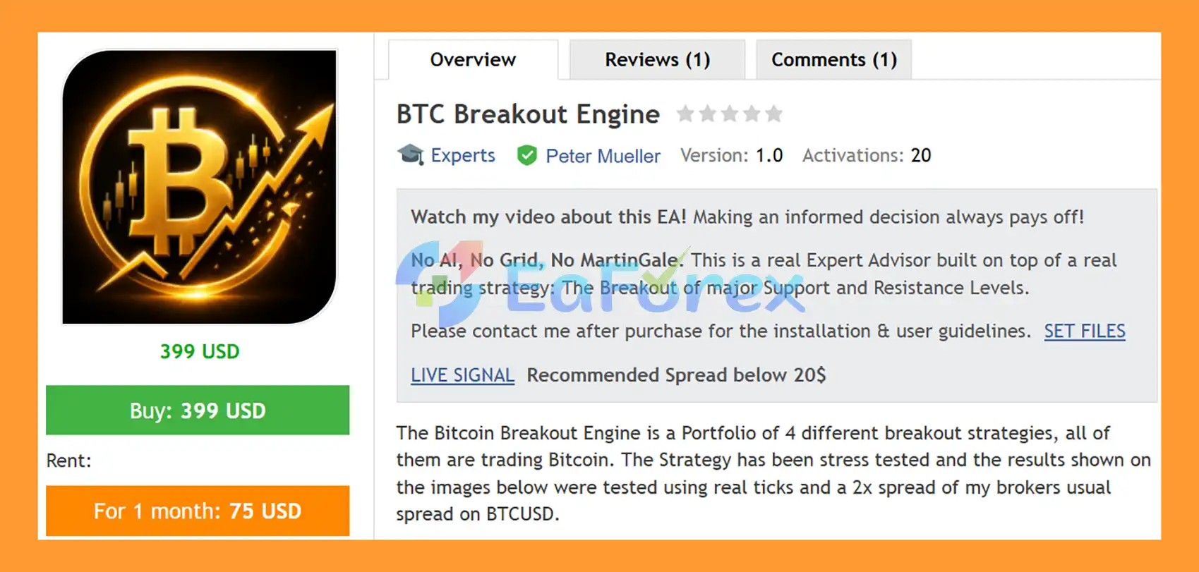 BTC Breakout Engine EA MT5 Overview
