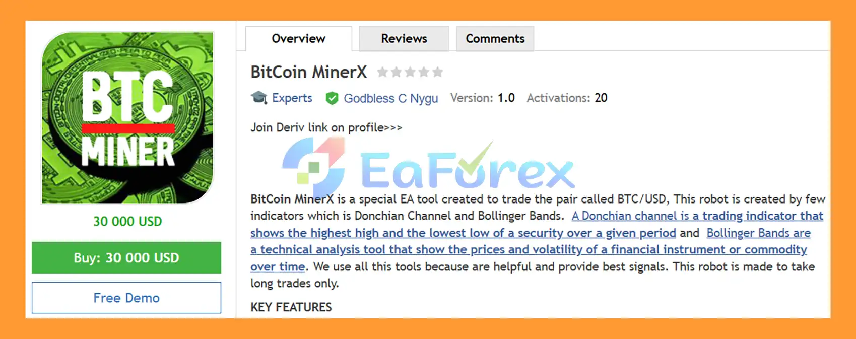 BitCoin MinerX EA MT5 Overview