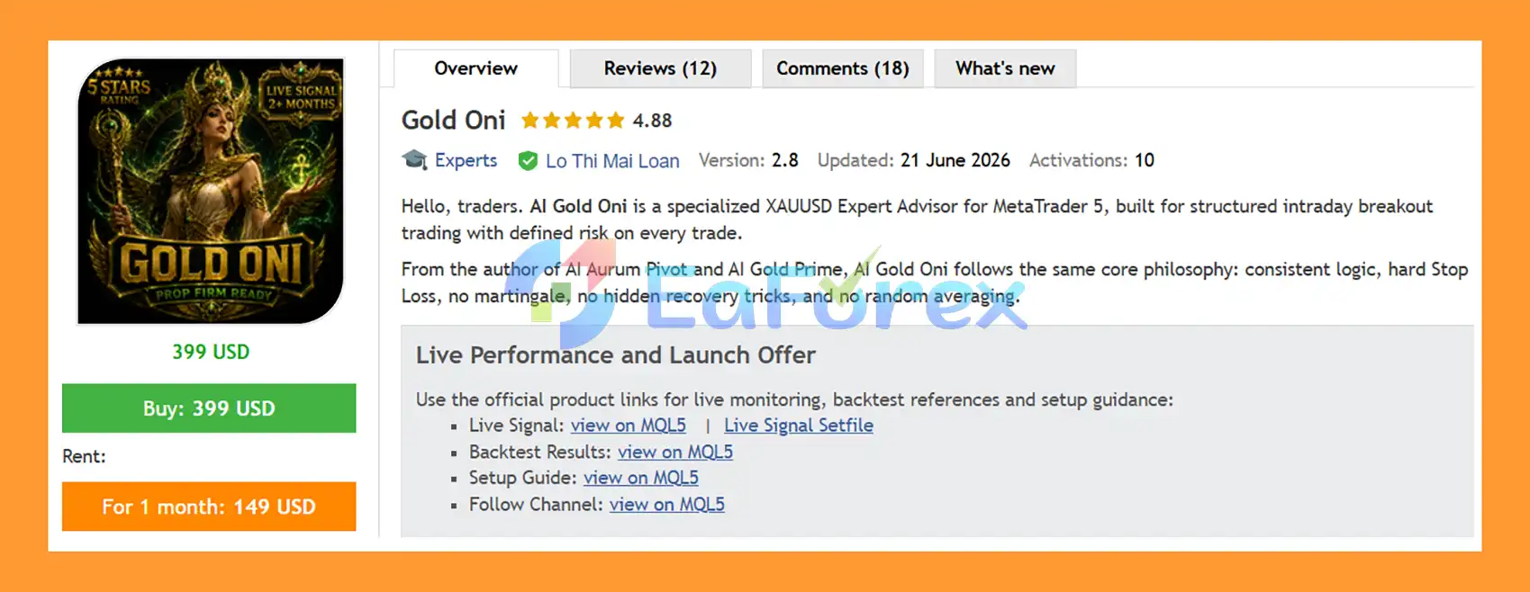 Gold Oni EA MT5 Overview