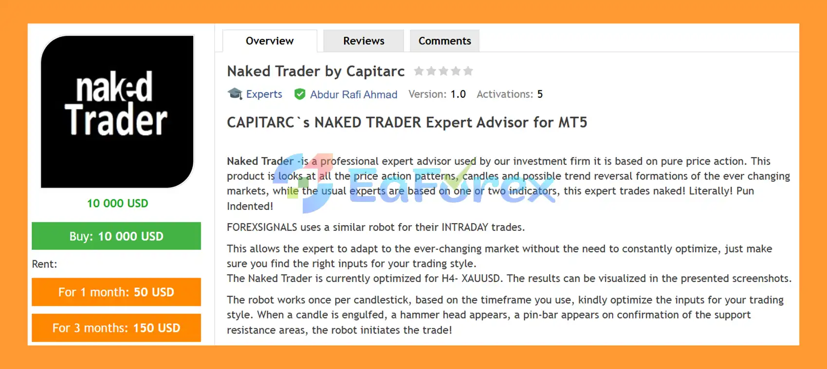 Naked Trader by Capitarc EA MT5 Overview