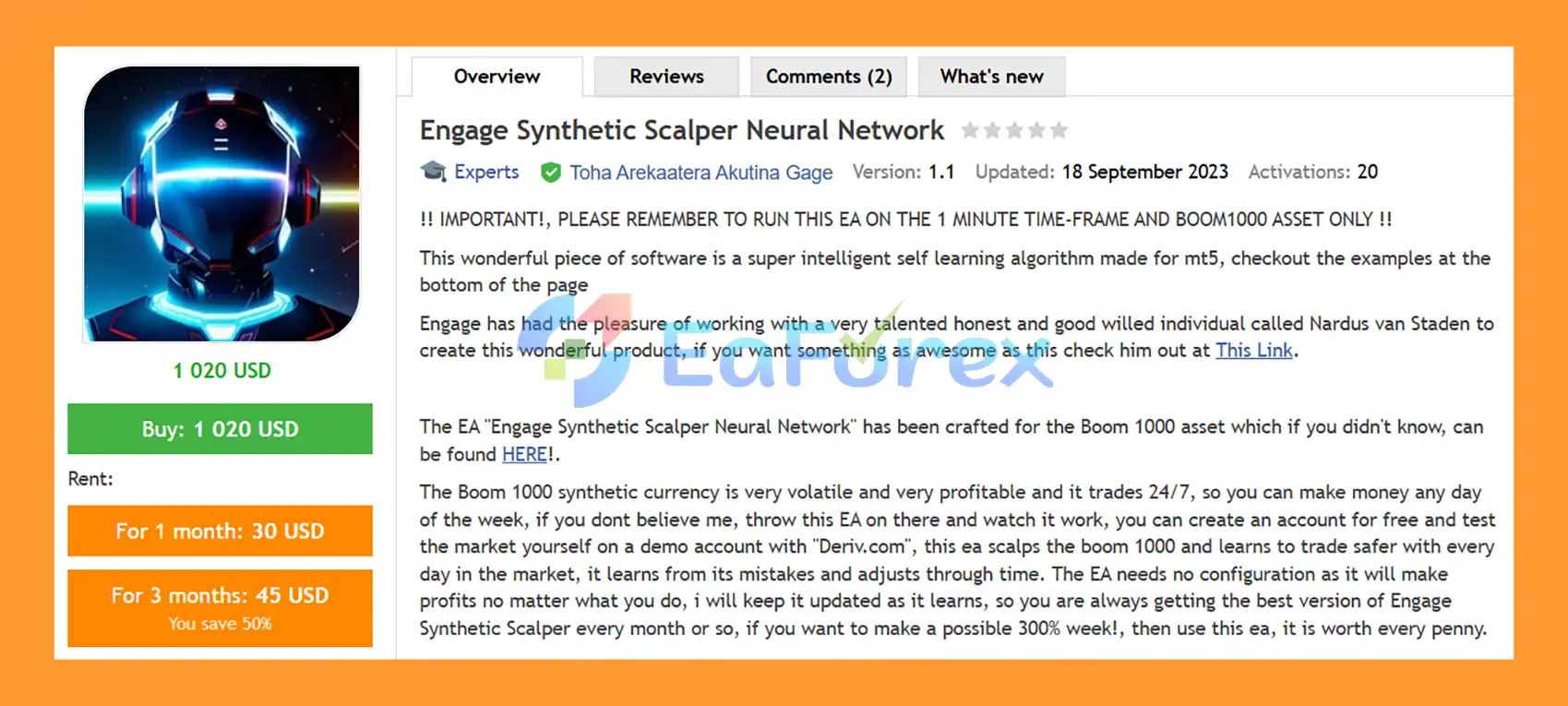 Engage Synthetic Scalper Neural Network EA MT5 Overview