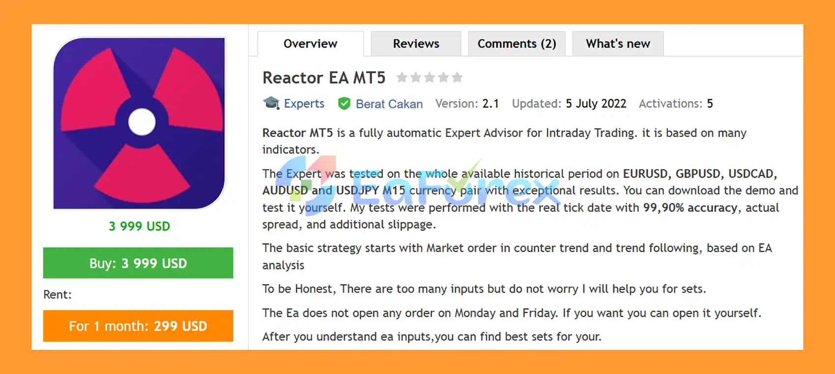 Reactor EA MT5 Overview