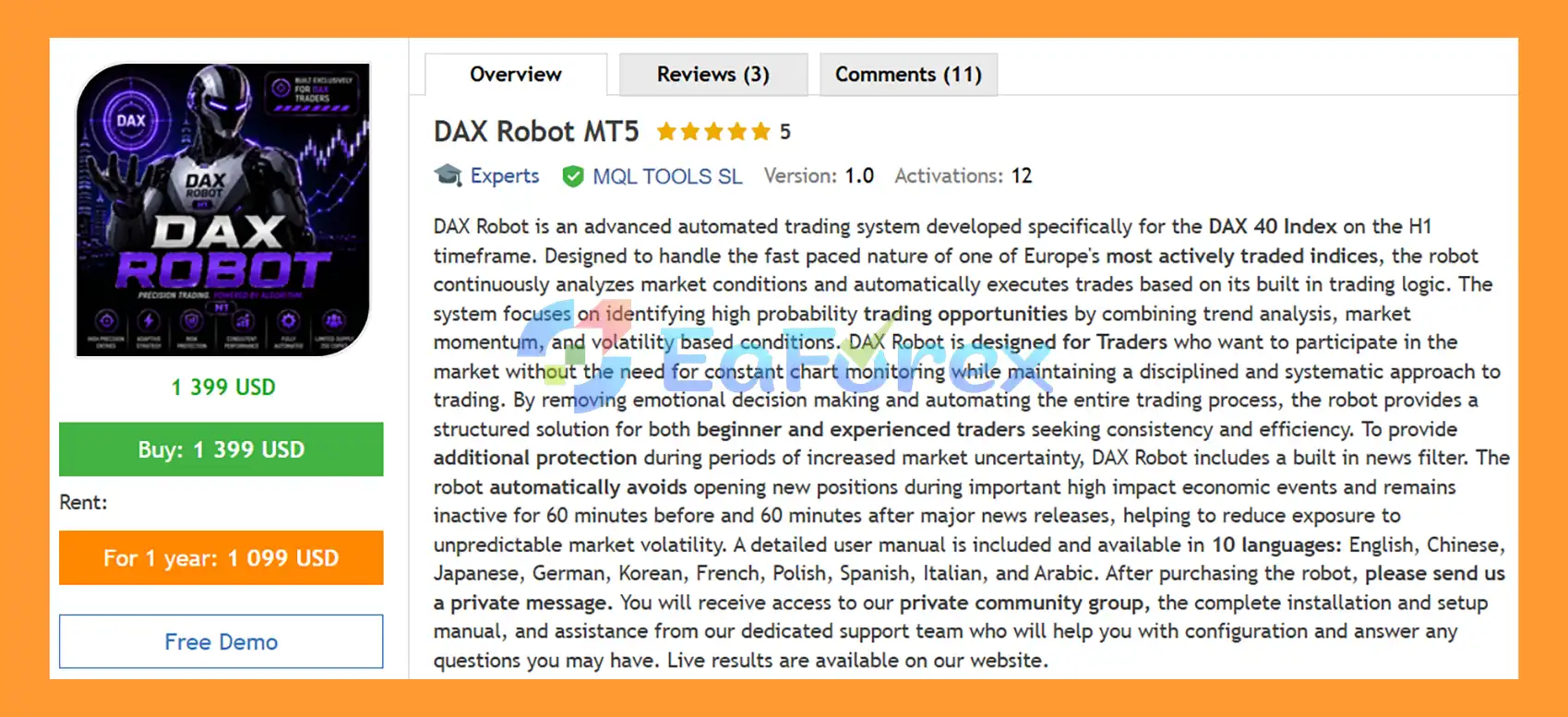 DAX Robot MT5 Overview