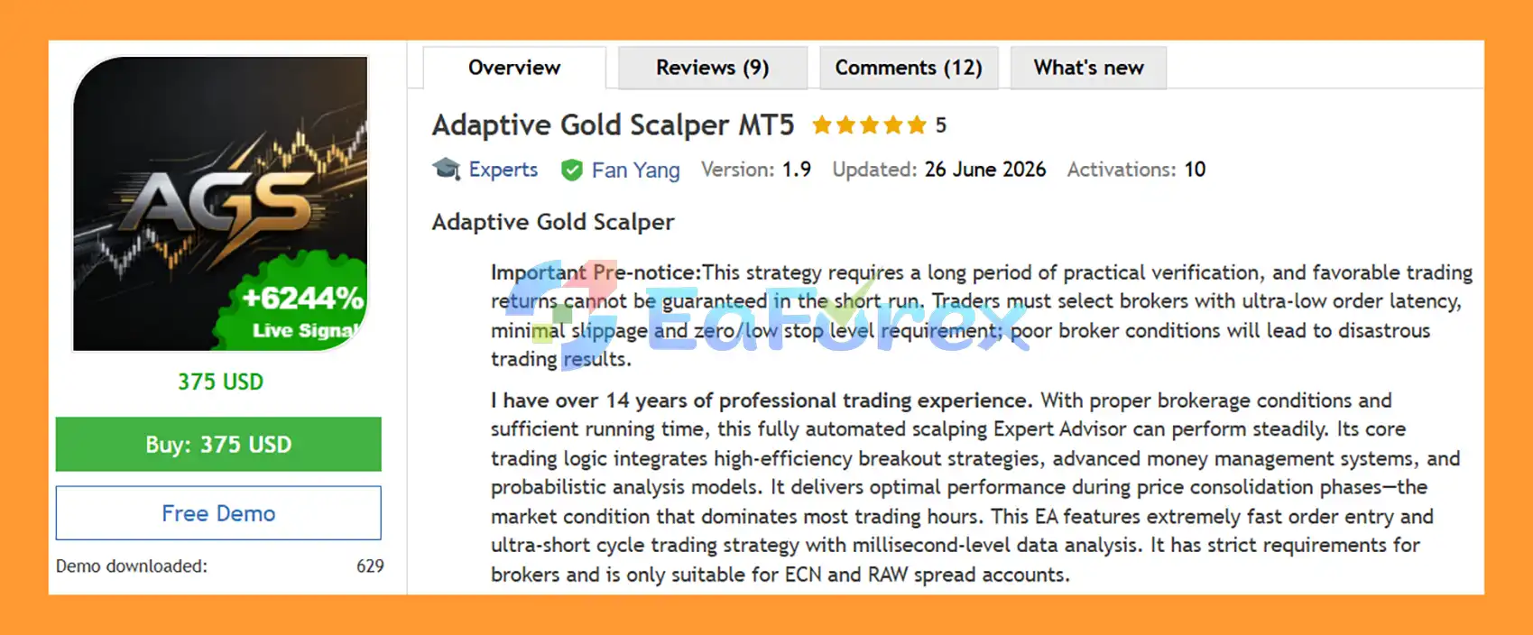 Adaptive Gold Scalper MT5 Overview